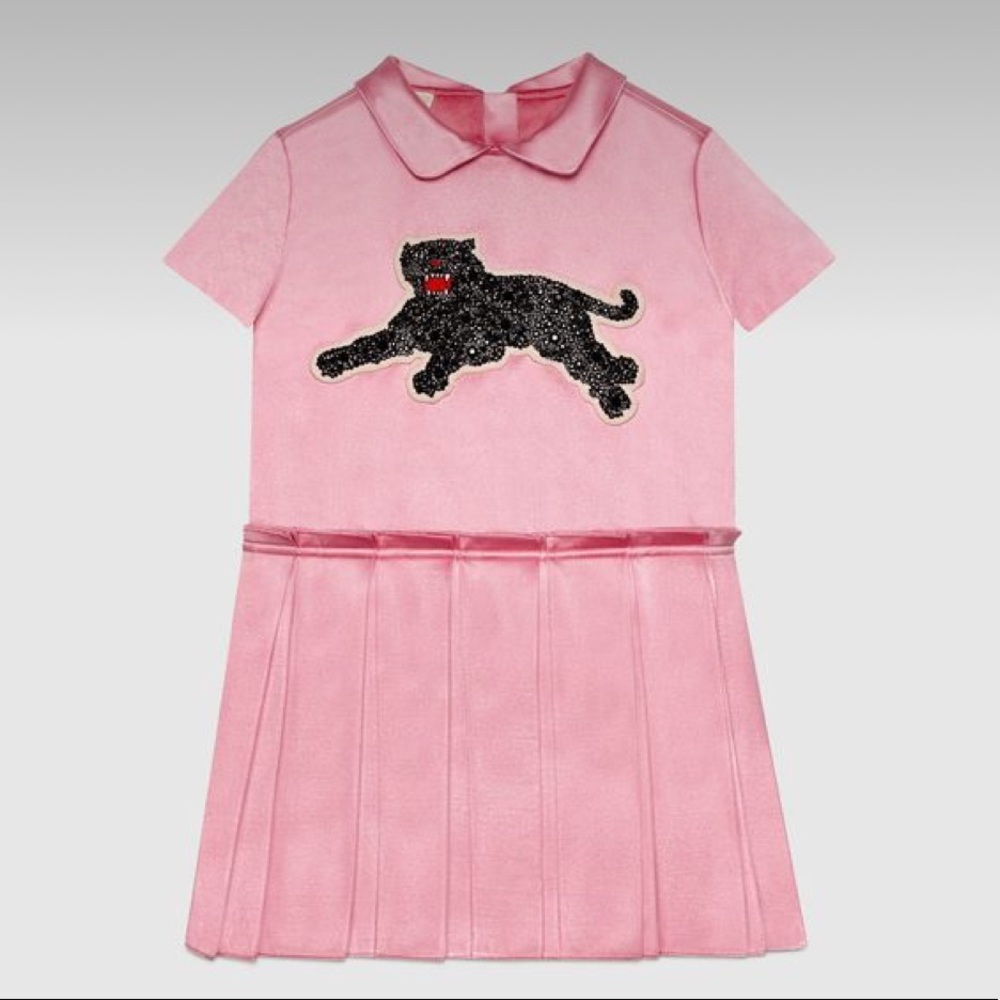 Gucci girls pink 100% silk dress panther sz 10